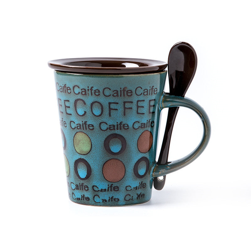 Trendy Ceramic Coffee Milk Mug With Lid Spoon - Amazhona 