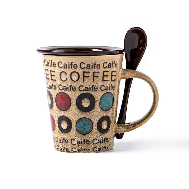 Trendy Ceramic Coffee Milk Mug With Lid Spoon - Amazhona 