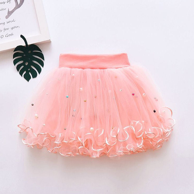 Tulle Tutu Fashion Bead Mesh Princess Skirt Children Dance Skirt Fashion - Amazhona 