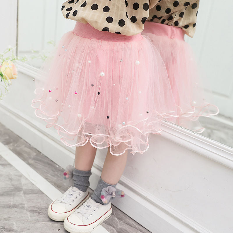 Tulle Tutu Fashion Bead Mesh Princess Skirt Children Dance Skirt Fashion - Amazhona 