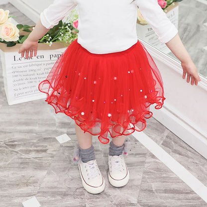 Tulle Tutu Fashion Bead Mesh Princess Skirt Children Dance Skirt Fashion - Amazhona 