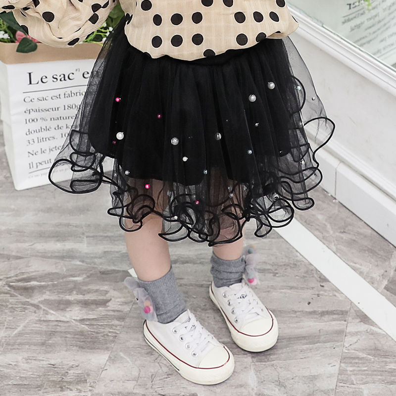 Tulle Tutu Fashion Bead Mesh Princess Skirt Children Dance Skirt Fashion - Amazhona 