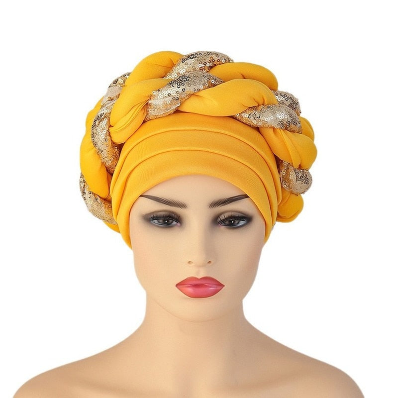 Turbans for Women Pleated Beanie Headwrap African Hat Arab Wrap Muslim Scarf Hijabs Hair Aso Oke Auto Gele Readymade to Wear - Amazhona 