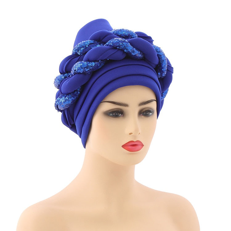 Turbans for Women Pleated Beanie Headwrap African Hat Arab Wrap Muslim Scarf Hijabs Hair Aso Oke Auto Gele Readymade to Wear - Amazhona 