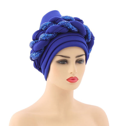 Turbans for Women Pleated Beanie Headwrap African Hat Arab Wrap Muslim Scarf Hijabs Hair Aso Oke Auto Gele Readymade to Wear - Amazhona 