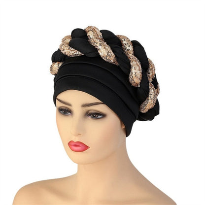 Turbans for Women Pleated Beanie Headwrap African Hat Arab Wrap Muslim Scarf Hijabs Hair Aso Oke Auto Gele Readymade to Wear - Amazhona 