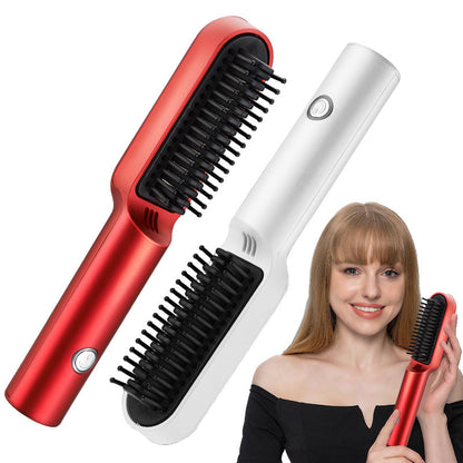 USB Portable Hot Air Comb Rechargable Professional Hair Dryer Brush 2 In1 Mini Hair Straightener Curler Brush Hair Styler - Amazhona 