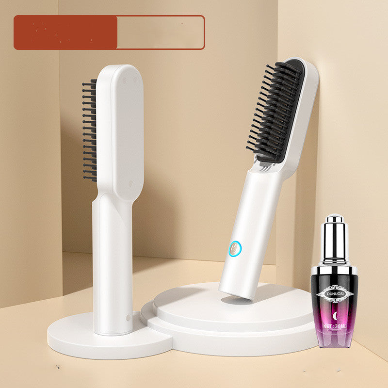 USB Portable Hot Air Comb Rechargable Professional Hair Dryer Brush 2 In1 Mini Hair Straightener Curler Brush Hair Styler - Amazhona 