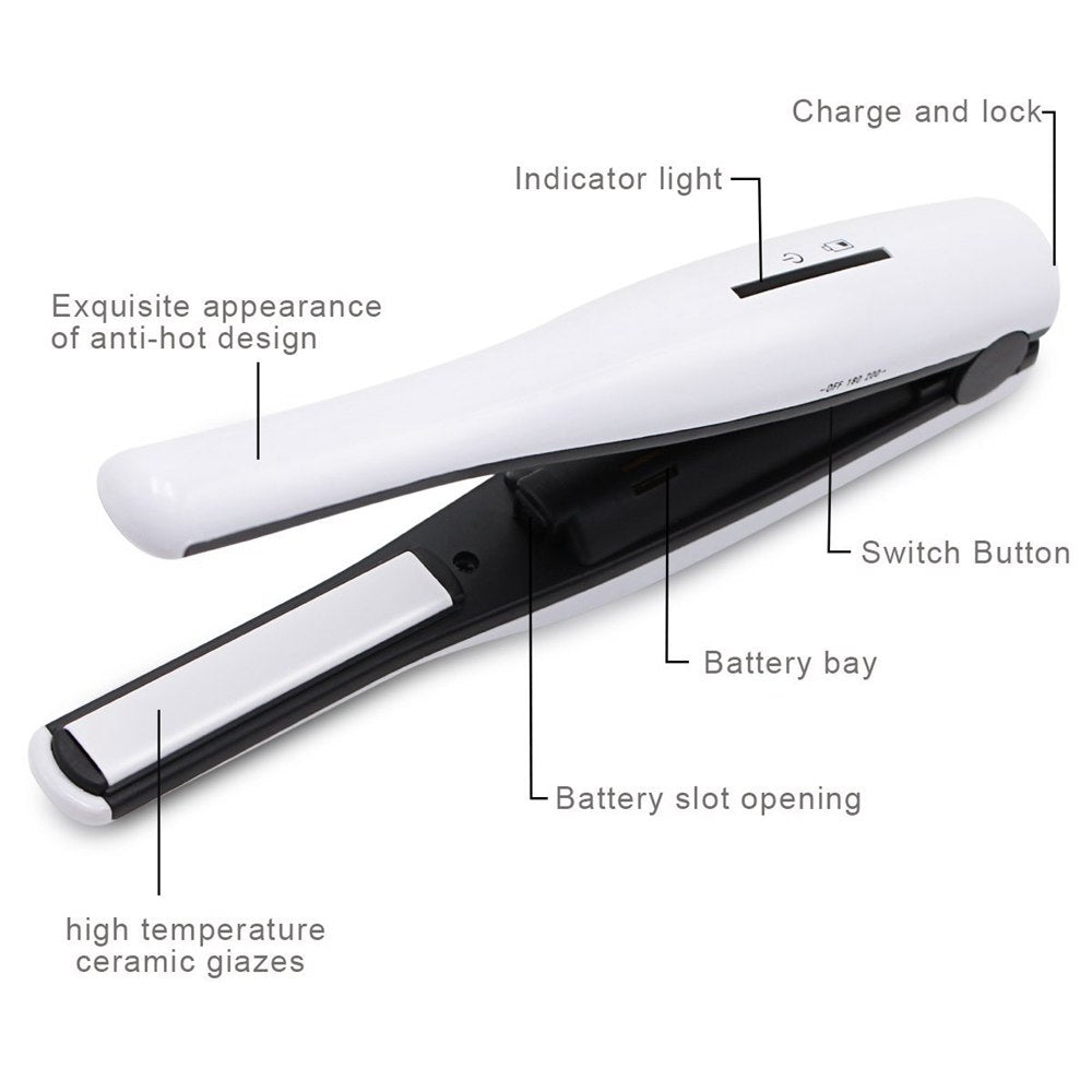 USB wireless charging mini portable straight hair clip bangs ceramic straightening plate hair straightener - Amazhona 