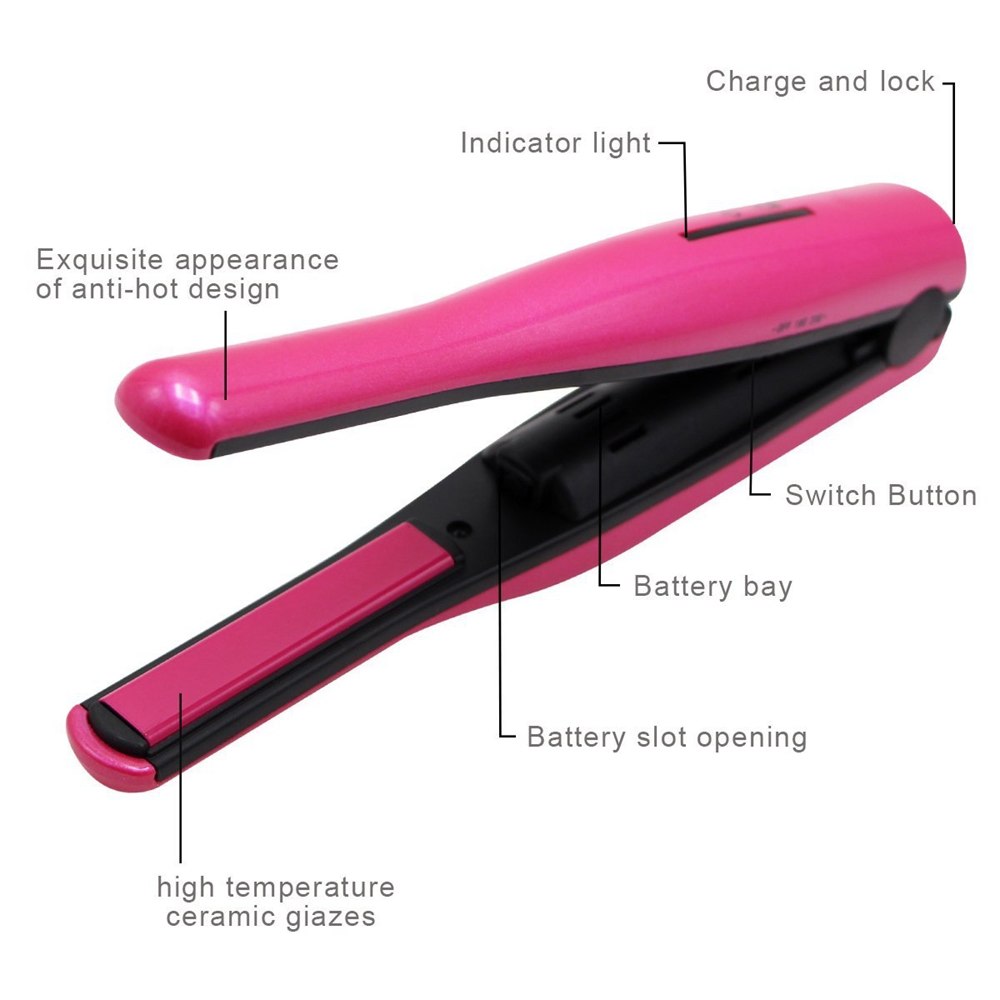 USB wireless charging mini portable straight hair clip bangs ceramic straightening plate hair straightener - Amazhona 