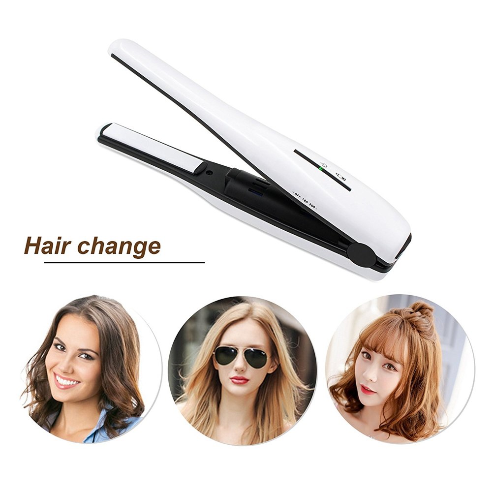 USB wireless charging mini portable straight hair clip bangs ceramic straightening plate hair straightener - Amazhona 