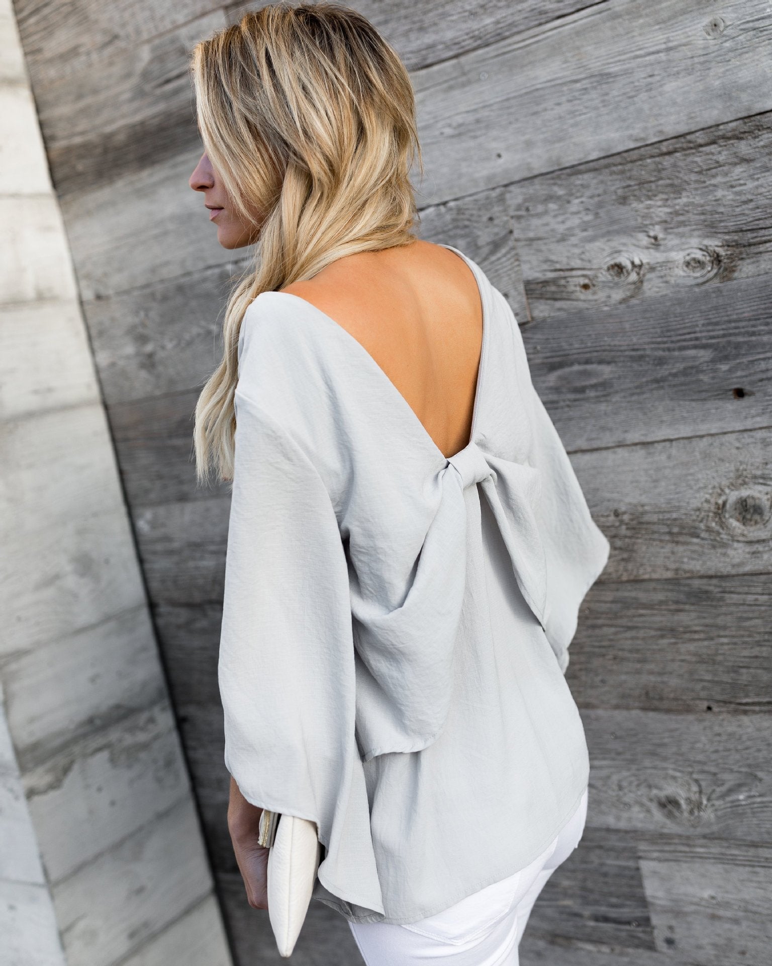 V-neck chiffon shirt with long sleeve bow - Amazhona 