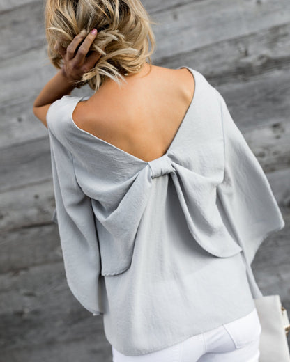 V-neck chiffon shirt with long sleeve bow - Amazhona 