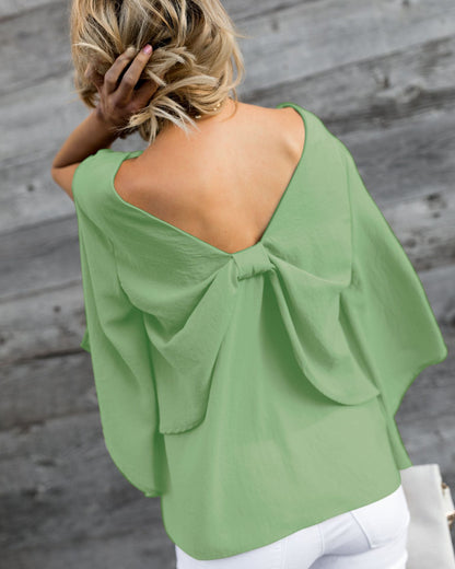 V-neck chiffon shirt with long sleeve bow - Amazhona 