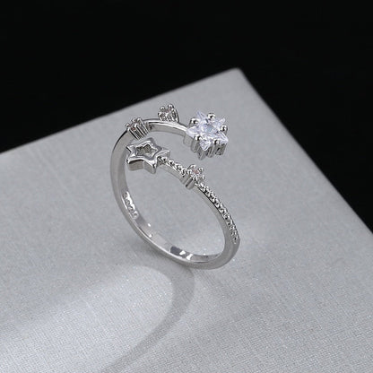 VENTFILLE 925 Sterling Silver Star Crytal Ring for Women Girl Personality Simple Adjustable Exquisite Jewelry Dropshippipng Gift - Amazhona 