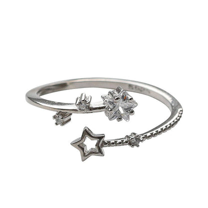 VENTFILLE 925 Sterling Silver Star Crytal Ring for Women Girl Personality Simple Adjustable Exquisite Jewelry Dropshippipng Gift - Amazhona 