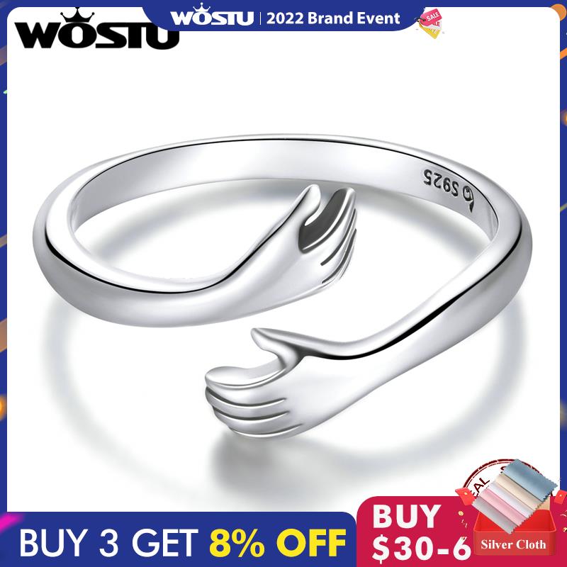 WOSTU 925 Sterling Silver Hug Hands Ring Simple Design Finger Ring For Women Elegant Silver Jewelry CTR176 - Amazhona 