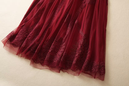 Waist Temperament Burgundy Dress Girl - Amazhona 