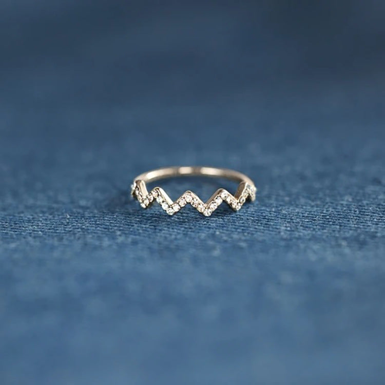 Wave Pattern Zircon Inlaid Ring Adjustable Opening Wave Pattern Ring To My Daughter Highs And Lows Ring Wavy Zigzag Ring Gift - Amazhona 