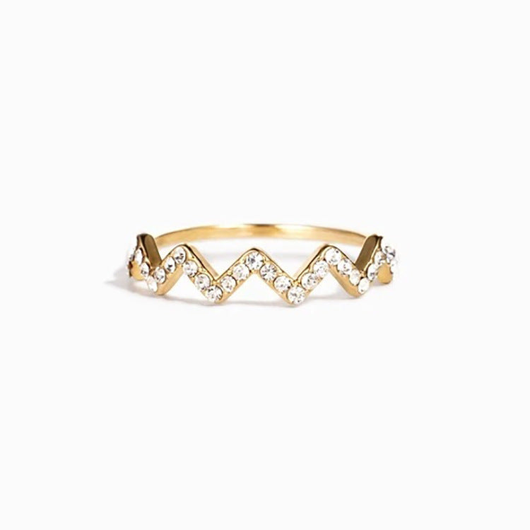 Wave Pattern Zircon Inlaid Ring Adjustable Opening Wave Pattern Ring To My Daughter Highs And Lows Ring Wavy Zigzag Ring Gift - Amazhona 