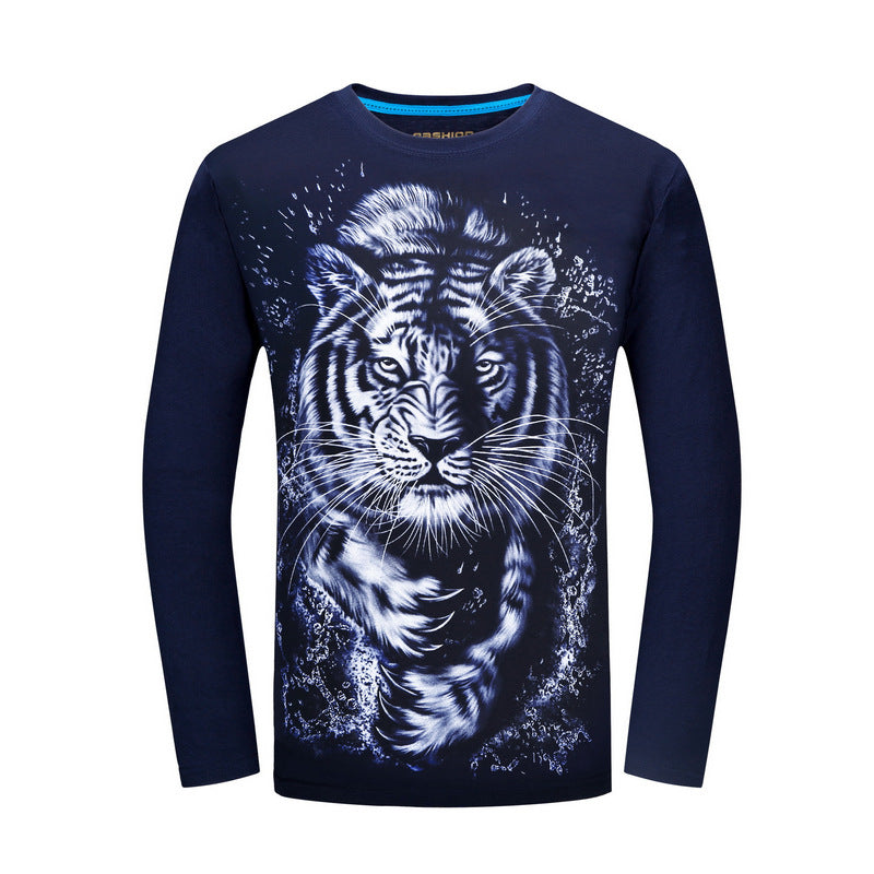 White tiger print long sleeve T-shirt - Amazhona 