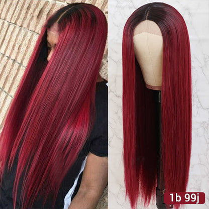 Wig Female Long Straight Hair Wine Red Europe and America - Amazhona 