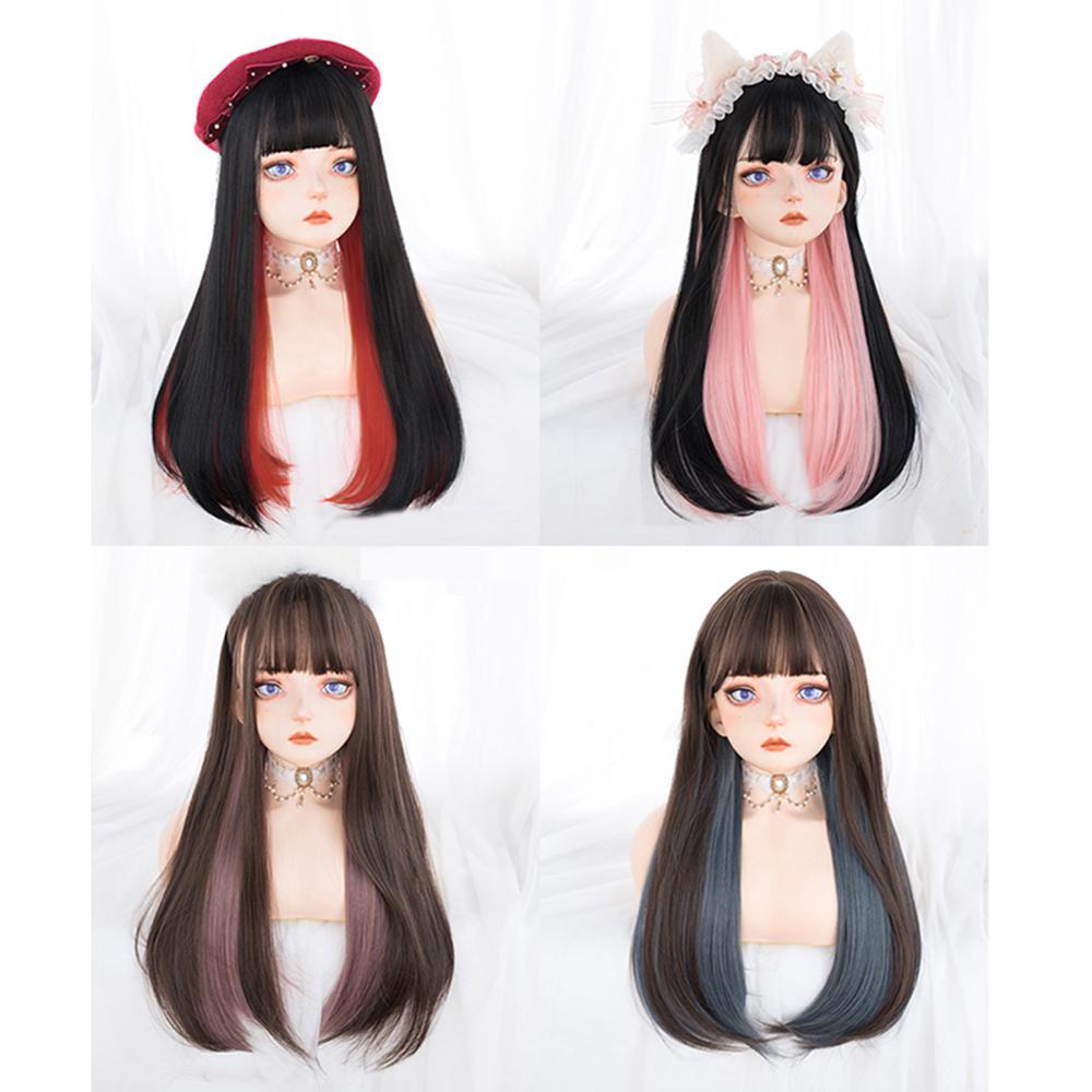 Wig Female Net Red Daily Hanging Ears Dye Long Straight Hair - Amazhona 