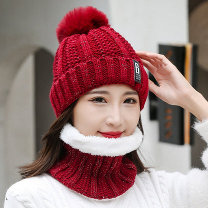 Winter Hat Womens Beanie Hats Thick Warm Skullies Winter Knitted Women Hat Letter Bonnet Beanie Cap Outdoor Riding Hat Scarf Set - Amazhona 