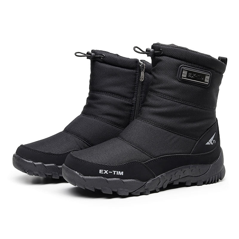 Winter Mens Hiking Boots Snow Boots Plus Velvet Warm Side Zipper Outdoor Casual Short Boots Resistance Men Shoes Thicken Boots - Amazhona 