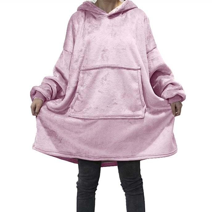 Winter Warm Blanket with Sleeves Oversized Thick Fleece Giant TV Blanket Hoodies Long Sweatshirt Flannel Women Hoody Pullover - Amazhona 