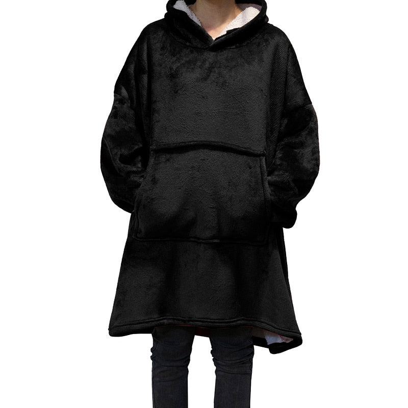 Winter Warm Blanket with Sleeves Oversized Thick Fleece Giant TV Blanket Hoodies Long Sweatshirt Flannel Women Hoody Pullover - Amazhona 