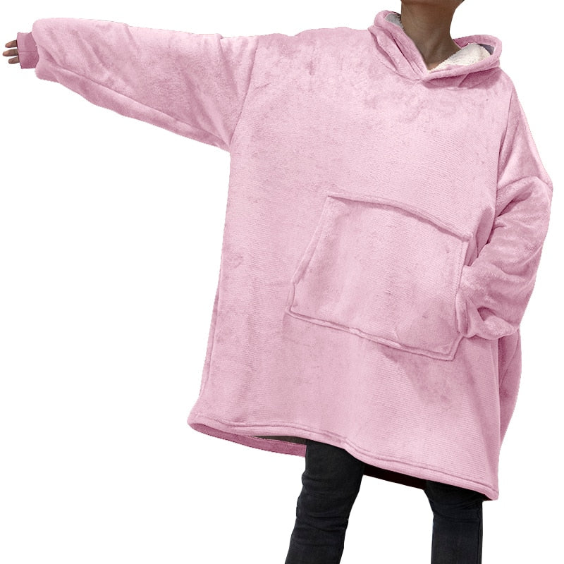 Winter Warm Blanket with Sleeves Oversized Thick Fleece Giant TV Blanket Hoodies Long Sweatshirt Flannel Women Hoody Pullover - Amazhona 