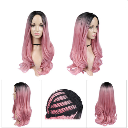 Women Blonde Ombre Hair Black Root Long Curly Wigs - Amazhona 