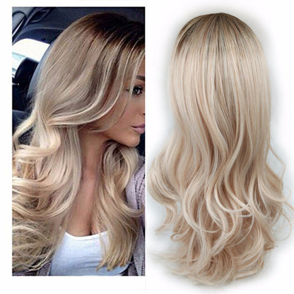 Women Blonde Ombre Hair Black Root Long Curly Wigs - Amazhona 