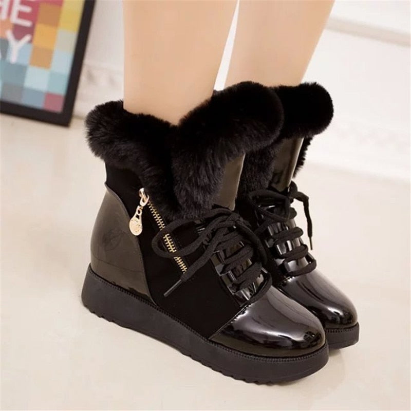 Women Boots platform Winter Shoes Women Snow Boots Platform Keep Warm Ankle Winter Boots With Thick Fur Heels Botas Mujer - Amazhona 