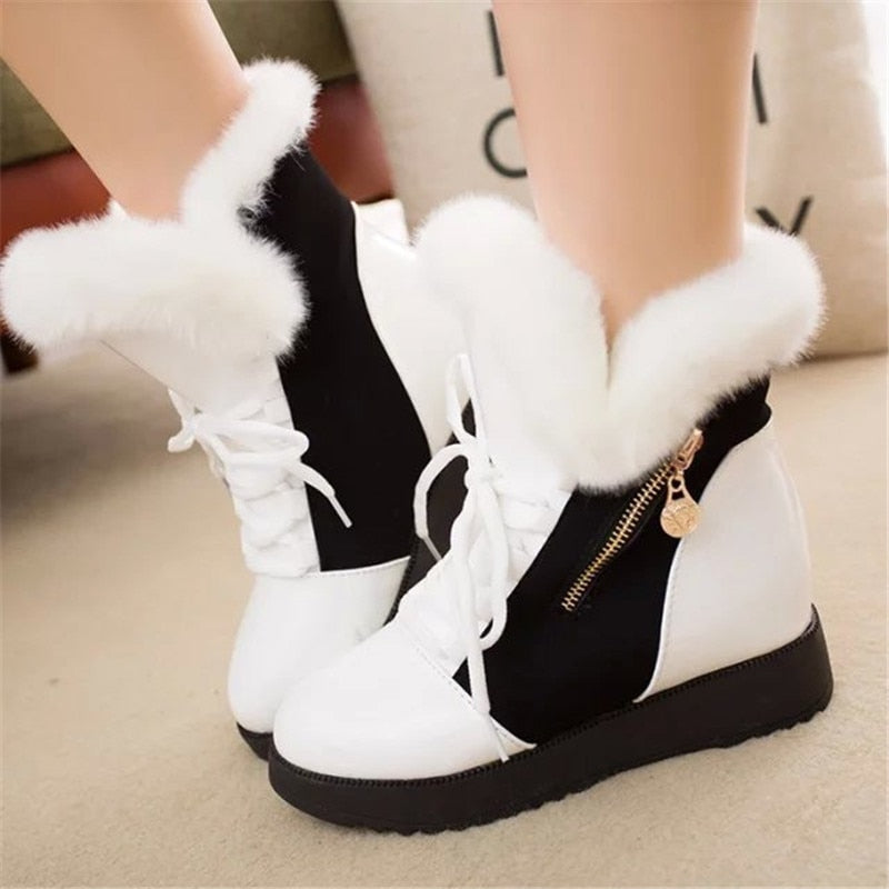 Women Boots platform Winter Shoes Women Snow Boots Platform Keep Warm Ankle Winter Boots With Thick Fur Heels Botas Mujer - Amazhona 