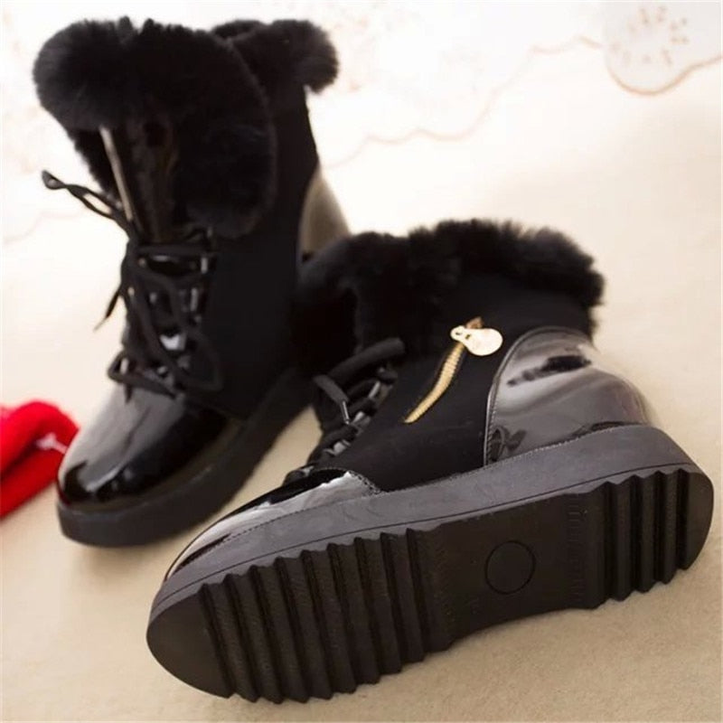 Women Boots platform Winter Shoes Women Snow Boots Platform Keep Warm Ankle Winter Boots With Thick Fur Heels Botas Mujer - Amazhona 