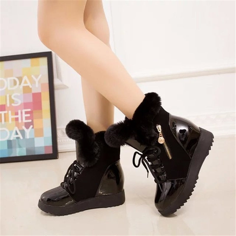 Women Boots platform Winter Shoes Women Snow Boots Platform Keep Warm Ankle Winter Boots With Thick Fur Heels Botas Mujer - Amazhona 