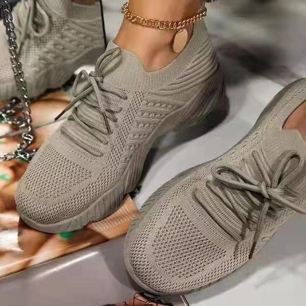 Women Casual Shoes Fashion Breathable Lace Up Sneakers 2022 Summer Mesh Sports Shoes Flat Running Shoes Women Vulcanize Shoes - Amazhona 