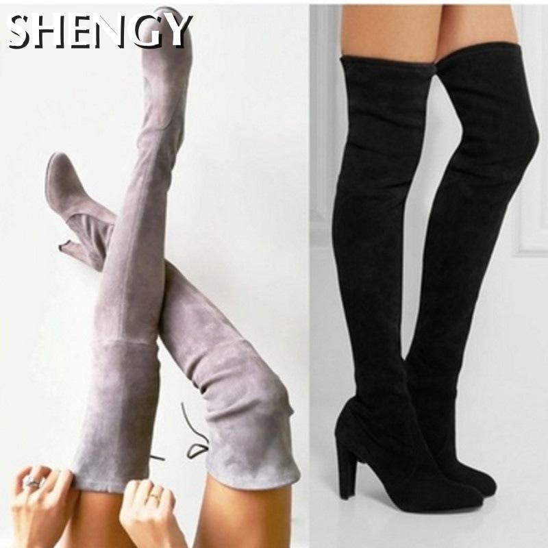 Women Long Boots Sexy High Heels Suede Lace Up Over The Knee Boots Autumn Winter Warm Shoes Female Slim Thigh High Boots Party - Amazhona 