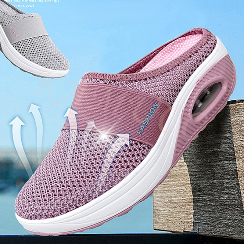 Women Mesh Lightweight Shoes Woman Slippers Wedge Shoes Female Air Cushion Sandals Thick Bottem Casual Sneakers Plus Size - Amazhona 