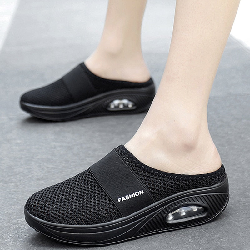 Women Mesh Lightweight Shoes Woman Slippers Wedge Shoes Female Air Cushion Sandals Thick Bottem Casual Sneakers Plus Size - Amazhona 