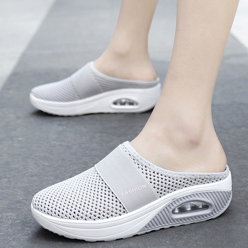 Women Mesh Lightweight Shoes Woman Slippers Wedge Shoes Female Air Cushion Sandals Thick Bottem Casual Sneakers Plus Size - Amazhona 