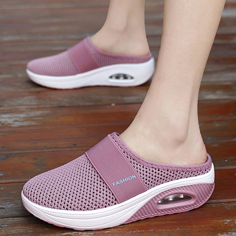 Women Mesh Lightweight Shoes Woman Slippers Wedge Shoes Female Air Cushion Sandals Thick Bottem Casual Sneakers Plus Size - Amazhona 