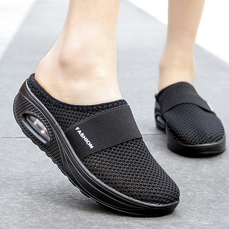 Women Mesh Lightweight Shoes Woman Slippers Wedge Shoes Female Air Cushion Sandals Thick Bottem Casual Sneakers Plus Size - Amazhona 