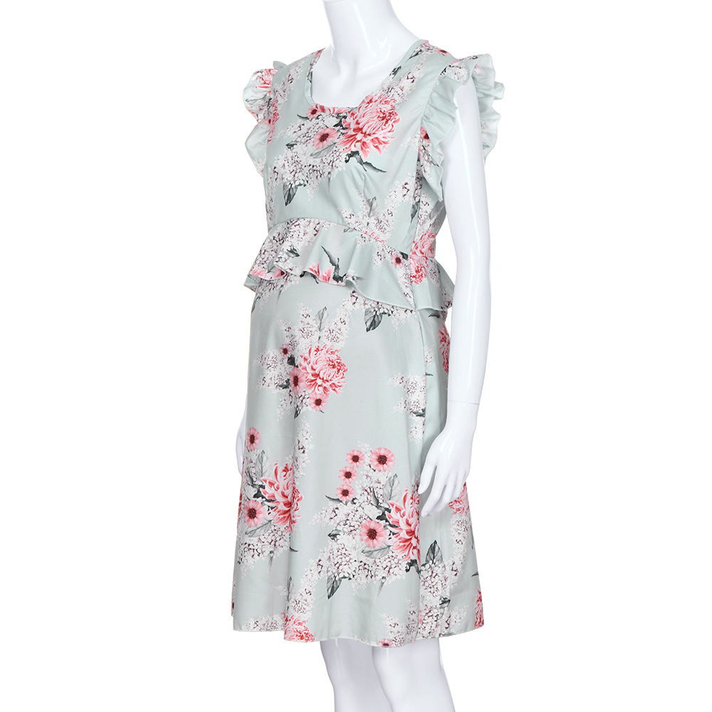 Women Sleeveless Maternity Dress Casual Flower Print - Amazhona 