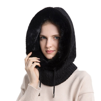 Women Slouchy Fleece Beanie Cashmere Fur Cap Hats Scarf Mask Drawstring Warm Hooded Winter Balaclava Pullover Knitted Hat - Amazhona 