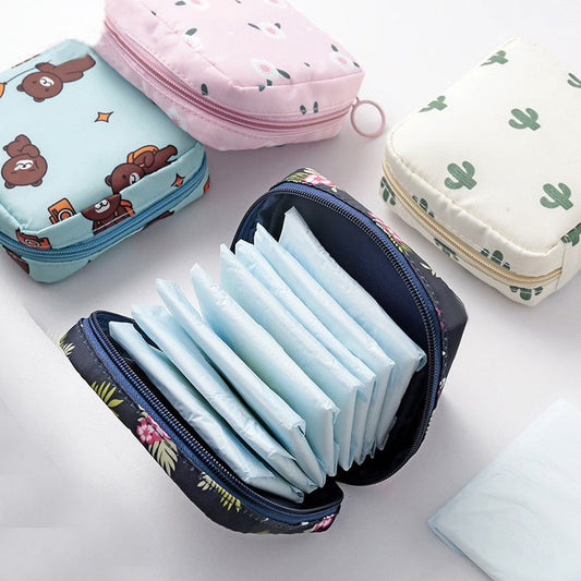 Women Small Cosmetic Bag Set Zipper Girls Mini Sanitary Napkins Makeup Lipstick Bags Travel Earphone Coin Organizer Pouch Bags - Amazhona 