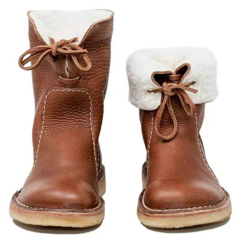 Women Snow Boots Woman Winter Fur Plush Lace Up Boots - Amazhona 