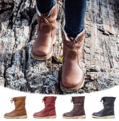 Women Snow Boots Woman Winter Fur Plush Lace Up Boots - Amazhona 